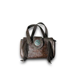 Trinity Ranch Montana West Tooled Design Tasseled Handbag Shoulder Bag Leather